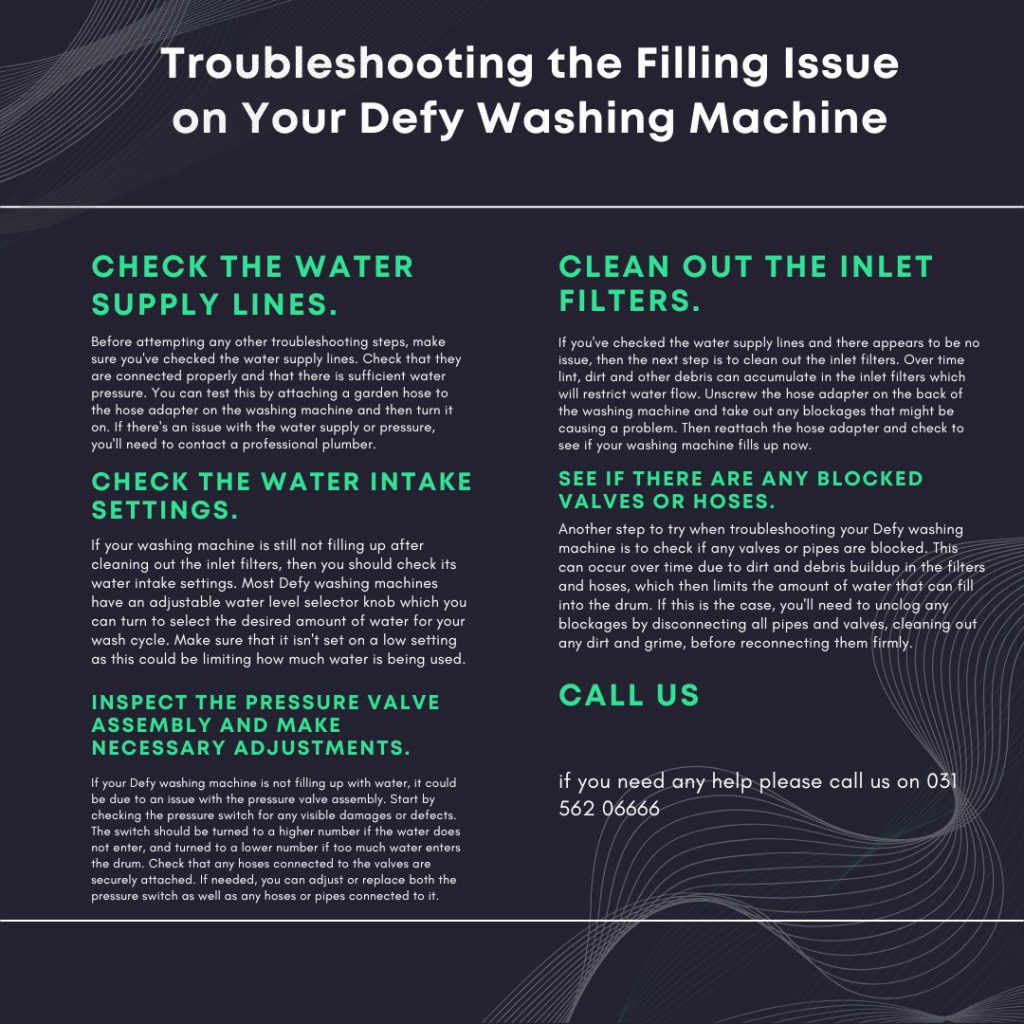 Defy Washing Machine Troubleshoot Not Filling Water